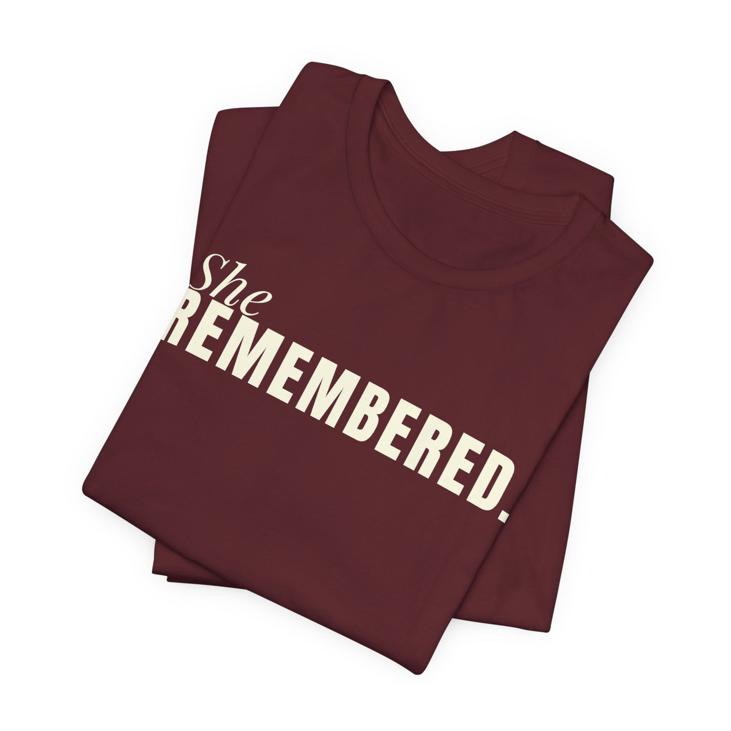 She Remembered Minimalist White Tee — Subtle Text Graphic T-Shirt