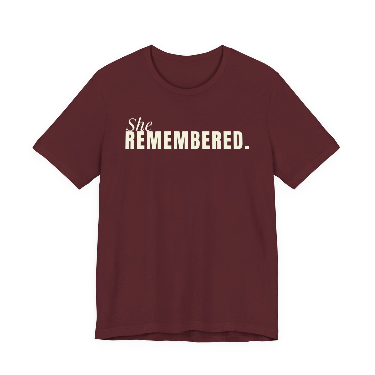 She Remembered Minimalist White Tee — Subtle Text Graphic T-Shirt